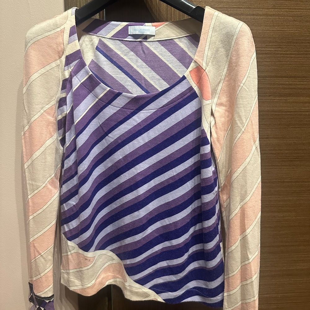 Emilio Pucci Striped Purple and Pink Women's Top cashmere size 40